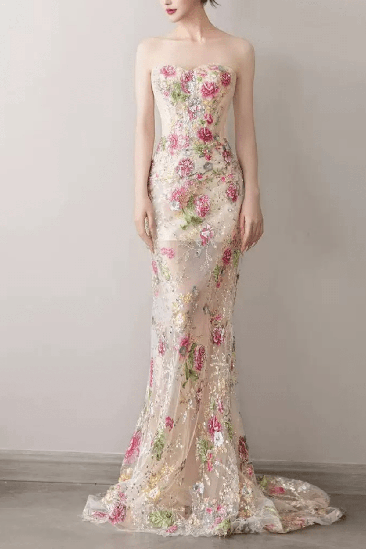 Viola Strapless Floral Embroidery Mermaid Dress Avalabel