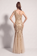 Adora One Shoulder Gold Mermaid Maxi Dress Avalabel