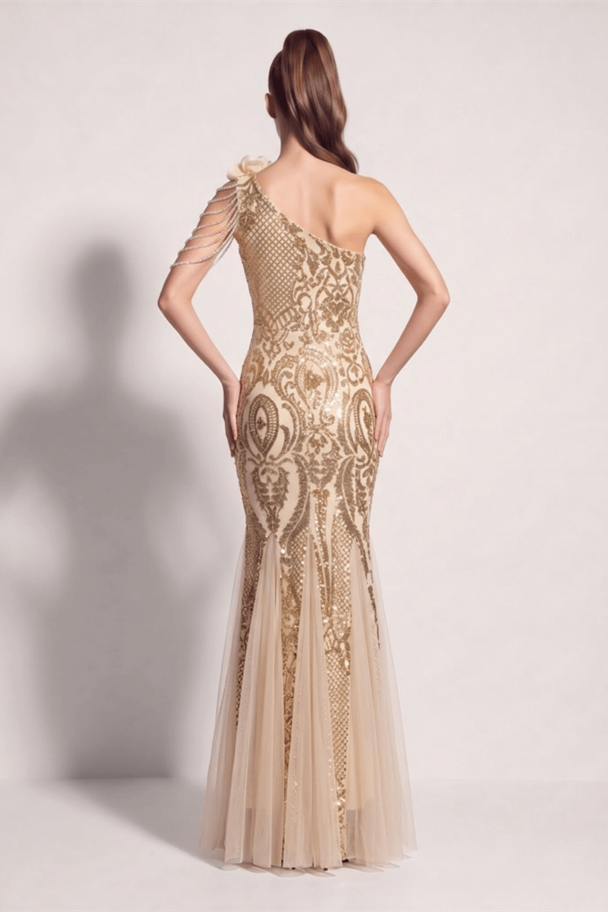 Adora One Shoulder Gold Mermaid Maxi Dress Avalabel