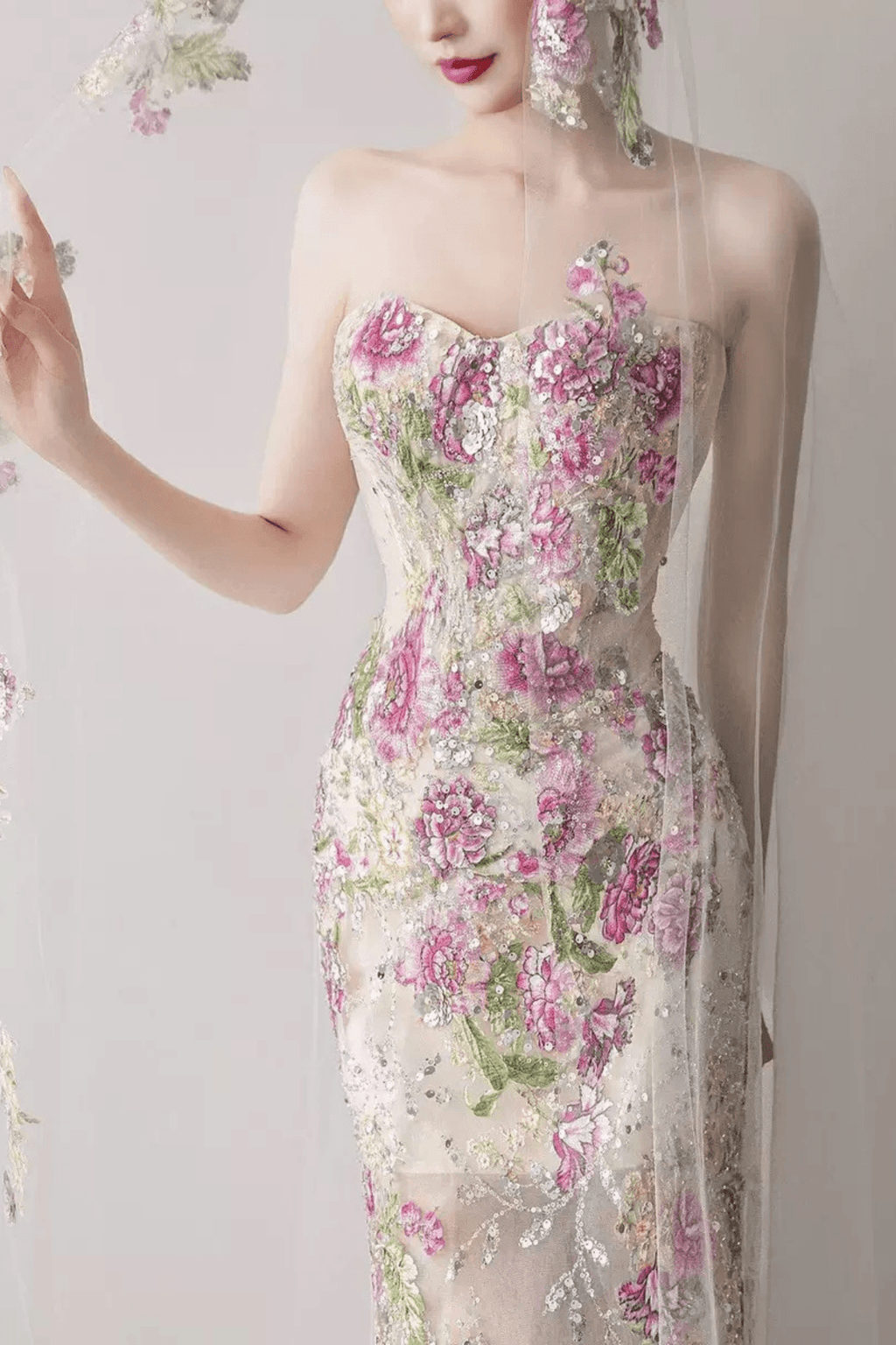 Viola Strapless Floral Embroidery Mermaid Dress Avalabel