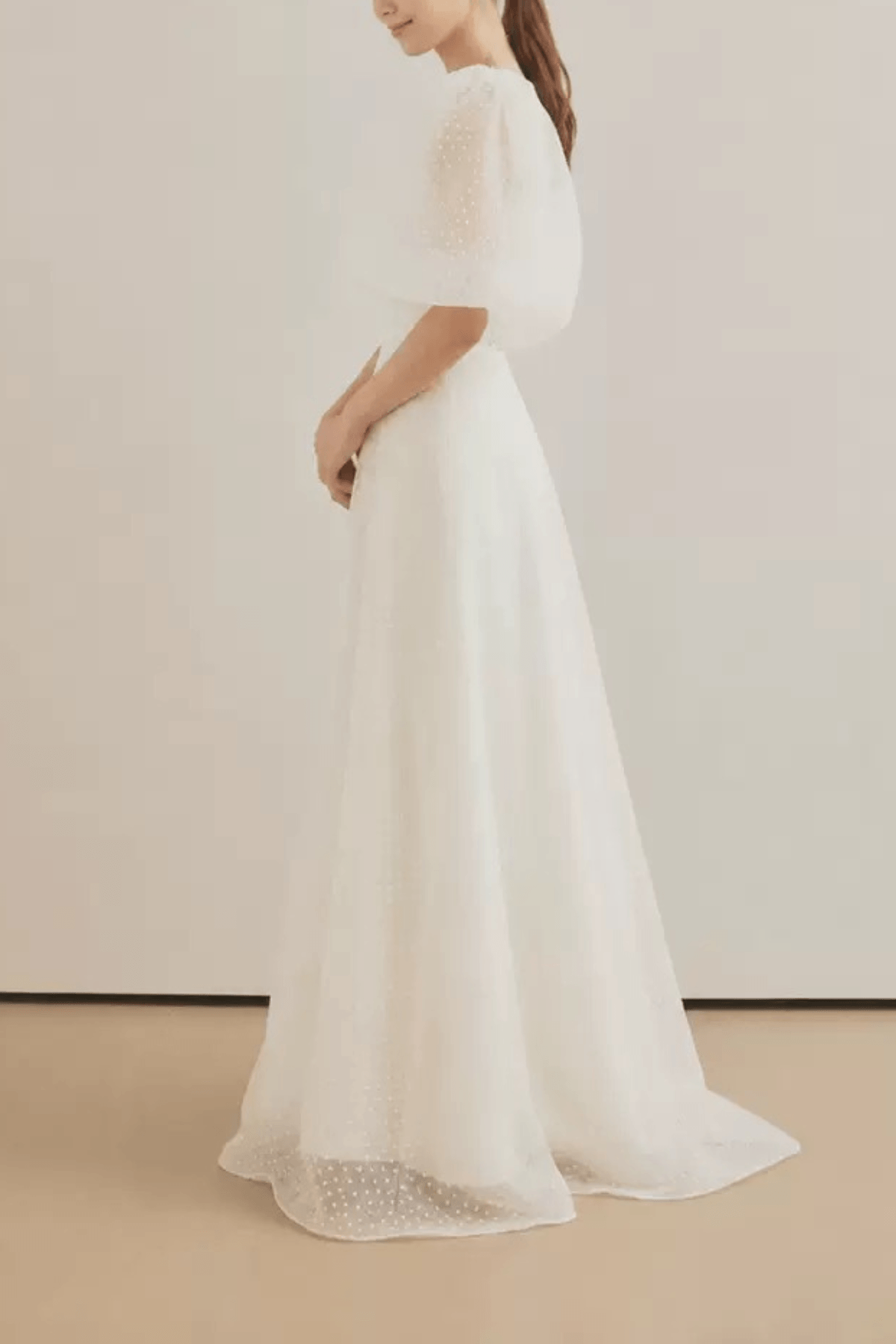 Blair Puff Sleeve Dotted Tulle Maxi Dress Avalabel