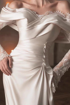 Josephine Off Shoulder Lace Long Sleeve Satin Mermaid Wedding Dress Avalabel