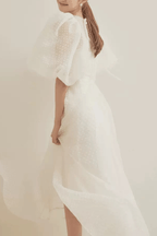 Blair Puff Sleeve Dotted Tulle Maxi Dress Avalabel