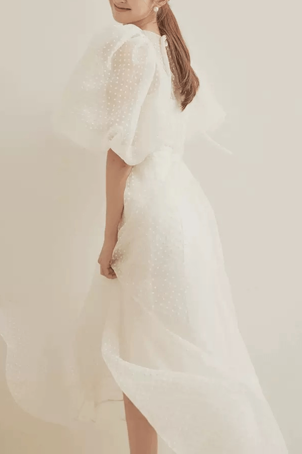 Blair Puff Sleeve Dotted Tulle Maxi Dress Avalabel