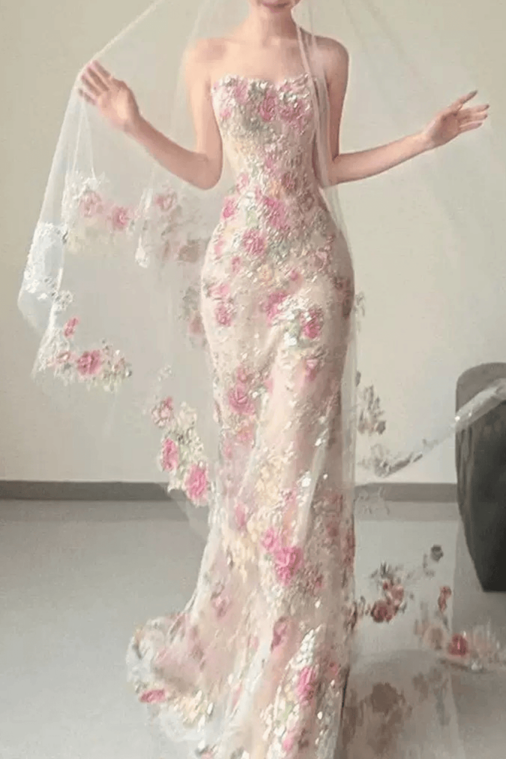 Viola Strapless Floral Embroidery Mermaid Dress Avalabel