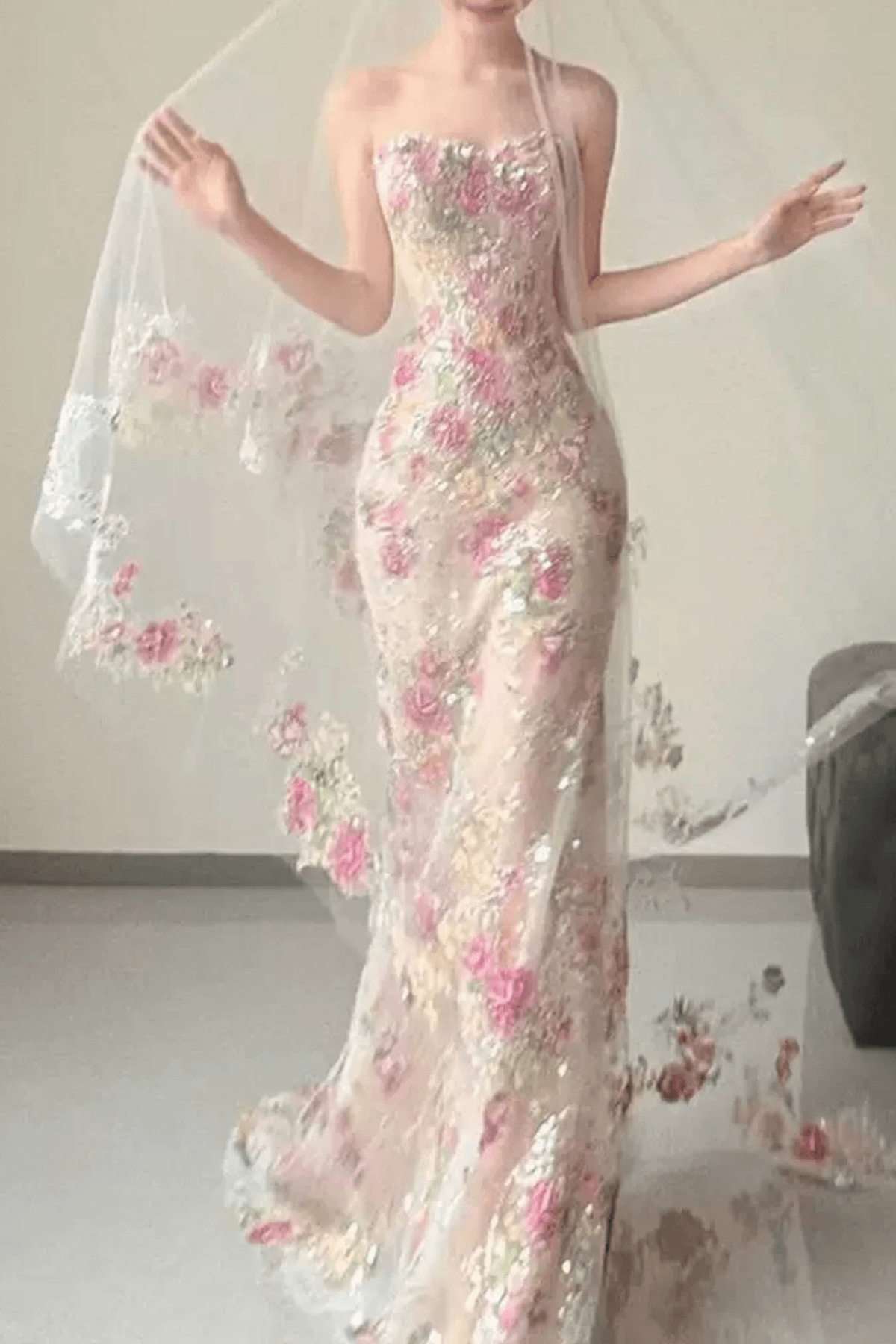 Viola Strapless Floral Embroidery Mermaid Dress Avalabel