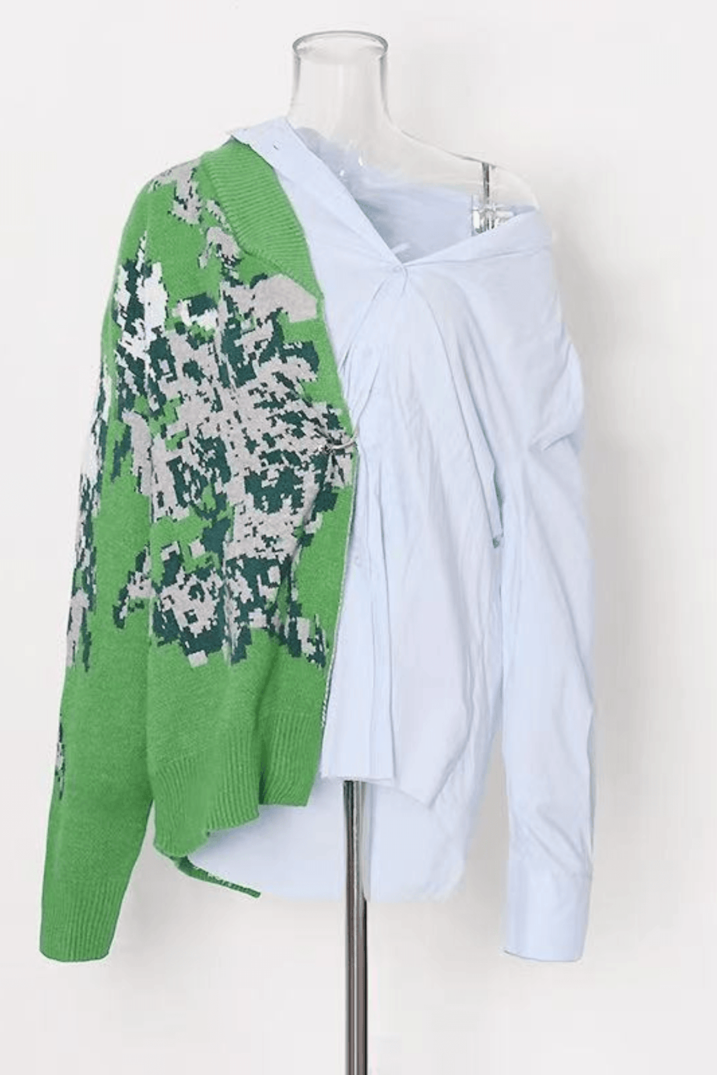 Zoey Asymmetric Spliced Floral Knit Off Shoulder Shirt Avalabel