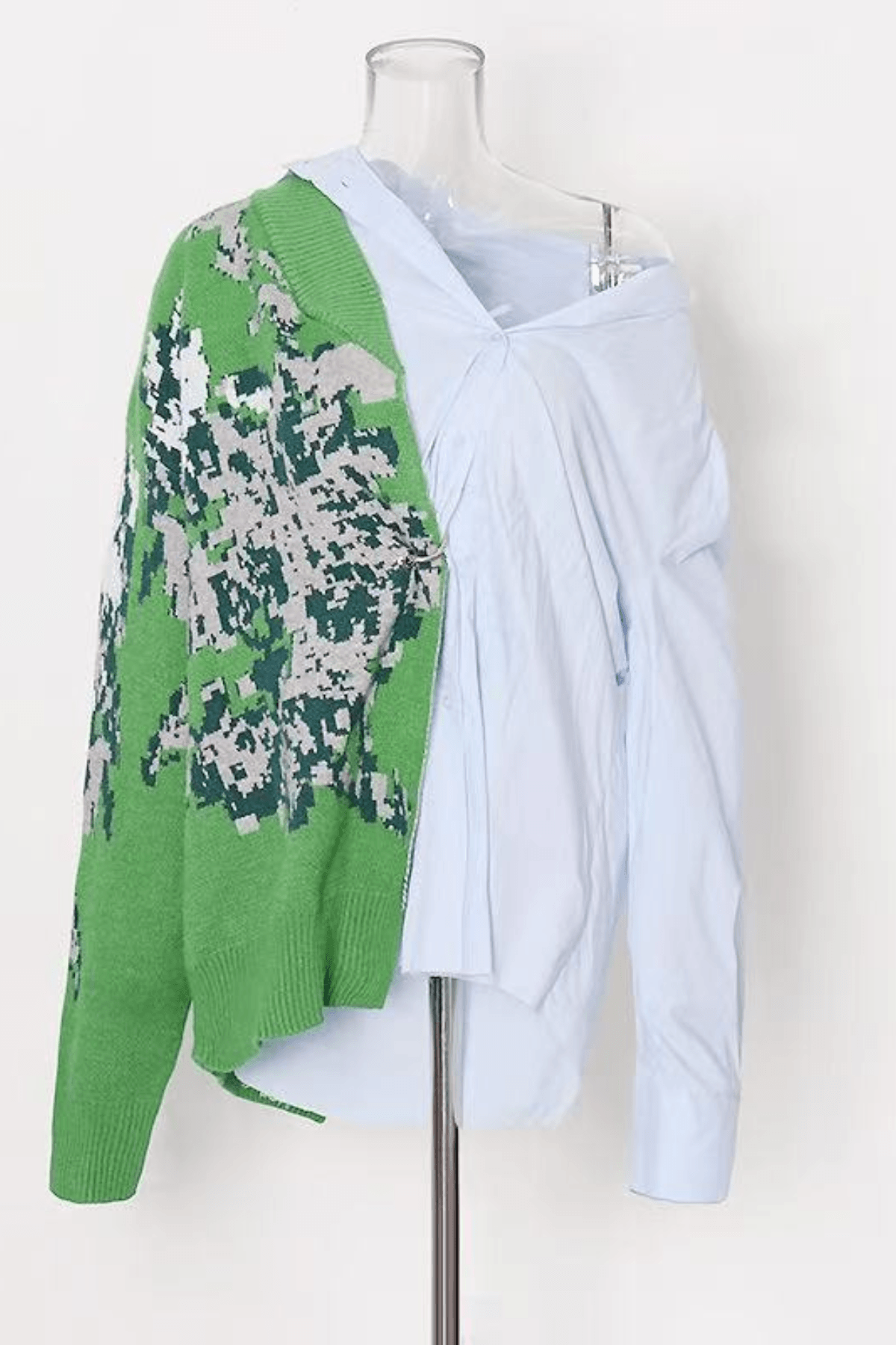 Zoey Asymmetric Spliced Floral Knit Off Shoulder Shirt Avalabel