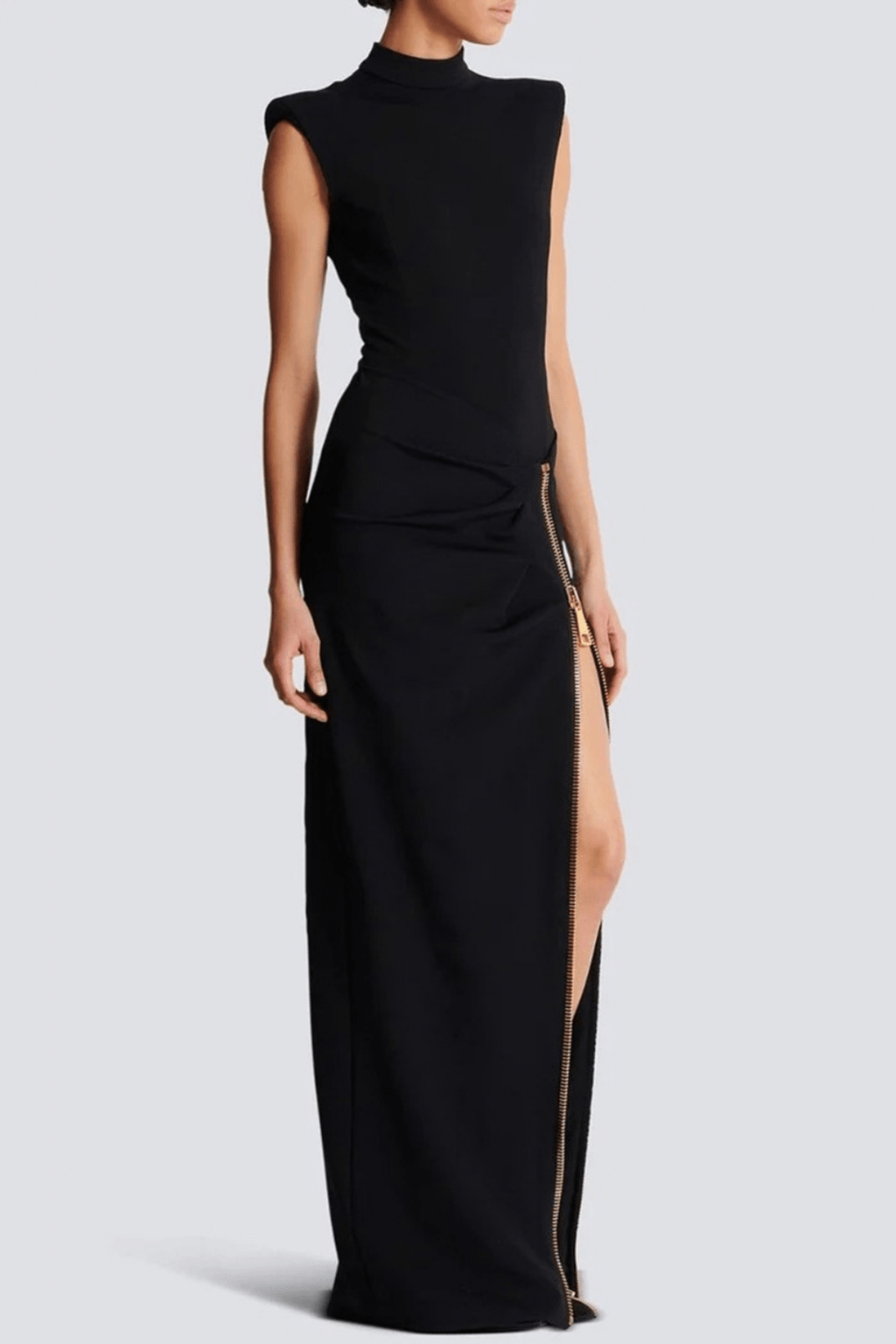 Zoey Black High Neck Zip Slit Evening Dress Avalabel