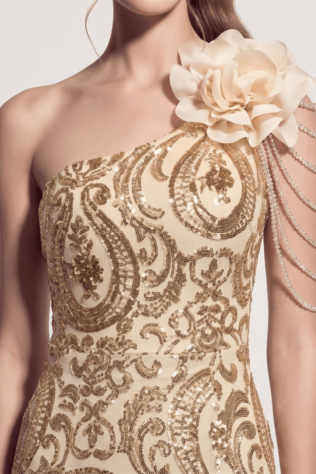 Adora One Shoulder Gold Mermaid Maxi Dress Avalabel