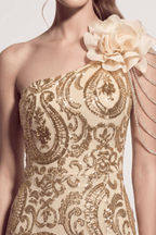 Adora One Shoulder Gold Mermaid Maxi Dress Avalabel