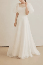 Blair Puff Sleeve Dotted Tulle Maxi Dress Avalabel