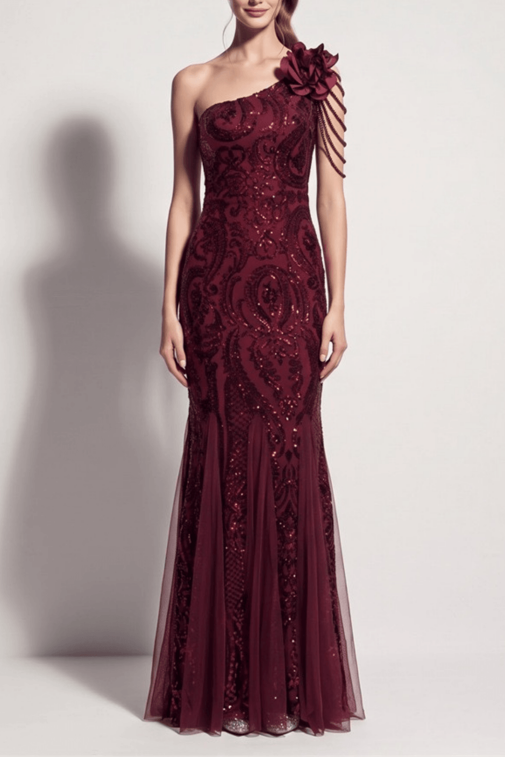 Adora One Shoulder Burgundy Mermaid Maxi Dress Avalabel