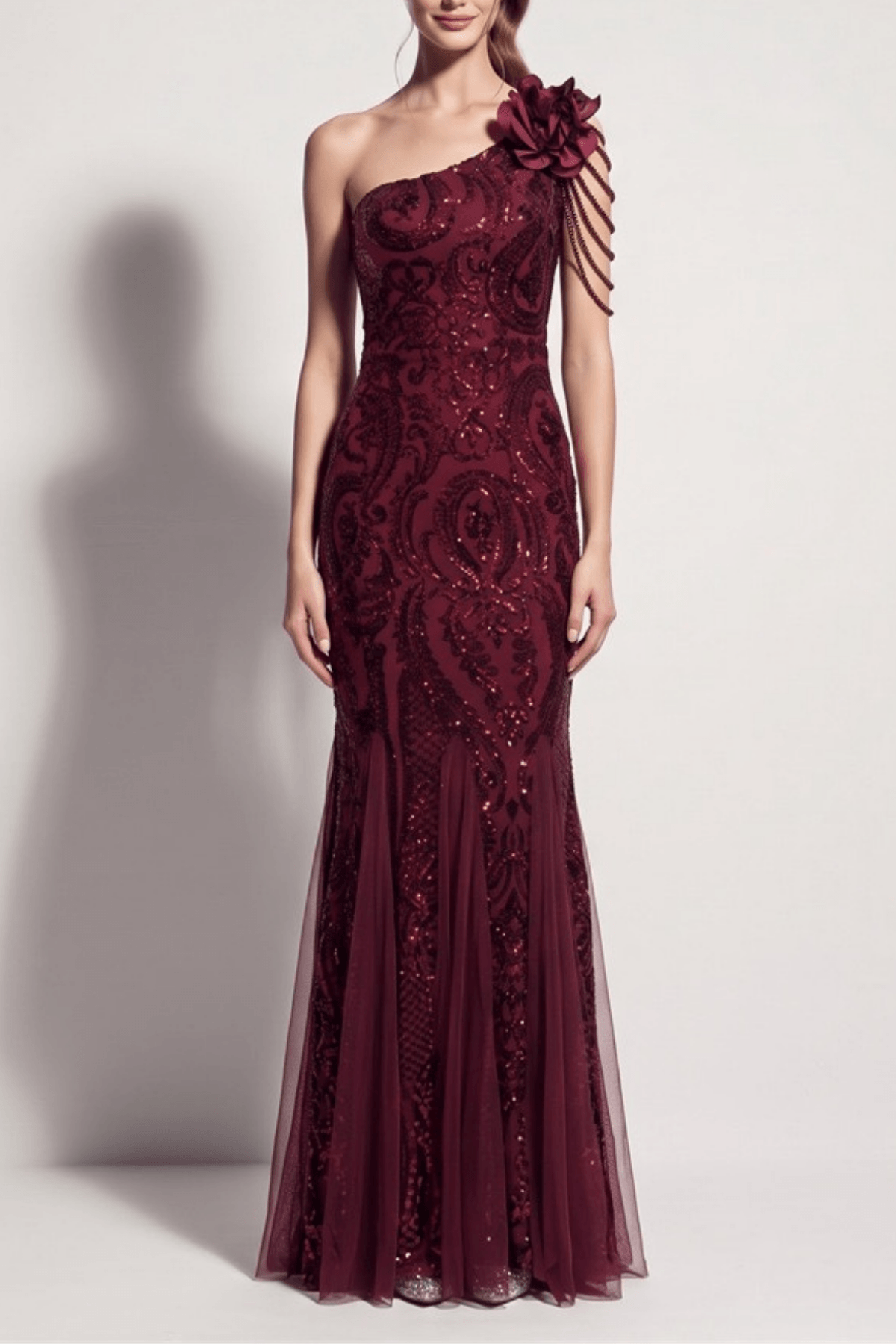 Adora One Shoulder Burgundy Mermaid Maxi Dress Avalabel