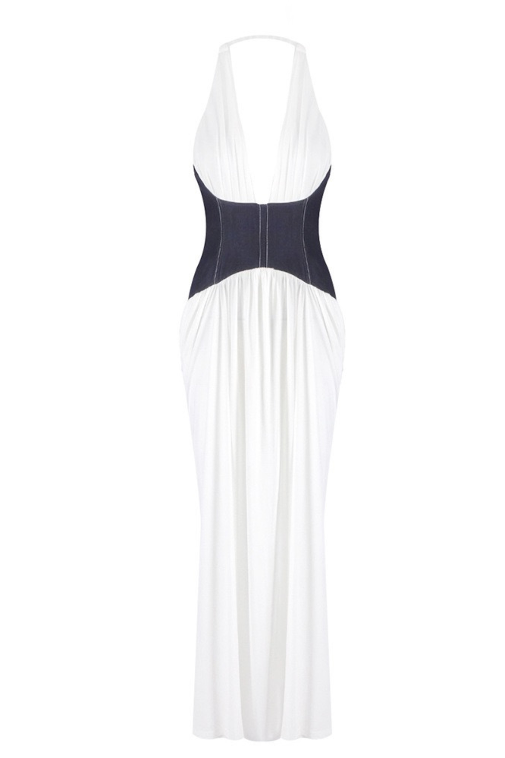 Halter Deep V Denim Corset White Pleated Chiffon Mermaid Dress Avalabel