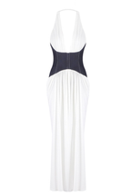Halter Deep V Denim Corset White Pleated Chiffon Mermaid Dress Avalabel