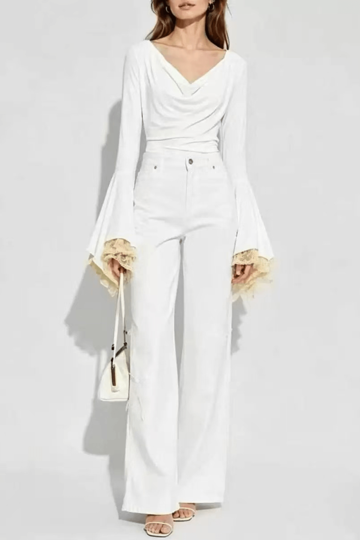 Aria Cowl Neck Layered Lace Flare Long Sleeve Top Avalabel