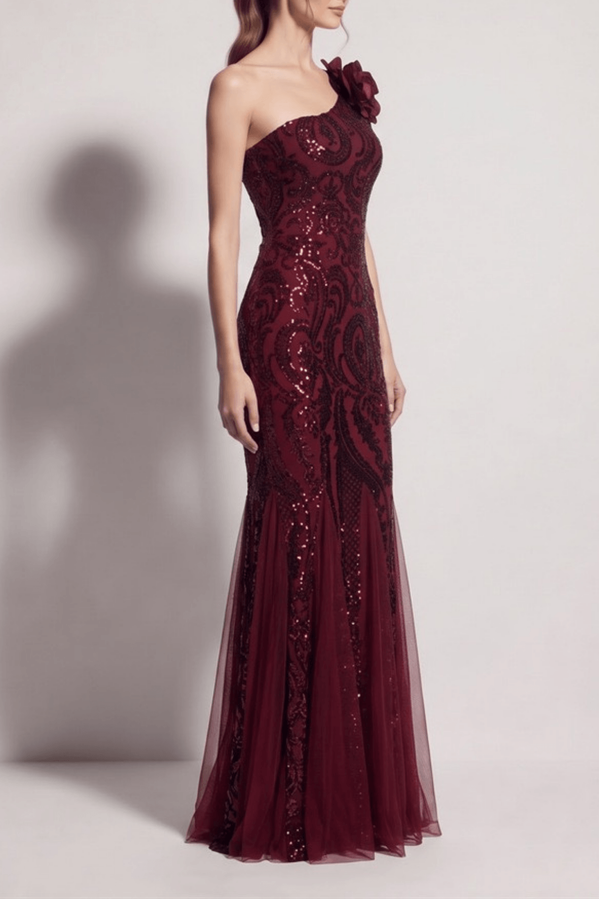 Adora One Shoulder Burgundy Mermaid Maxi Dress Avalabel