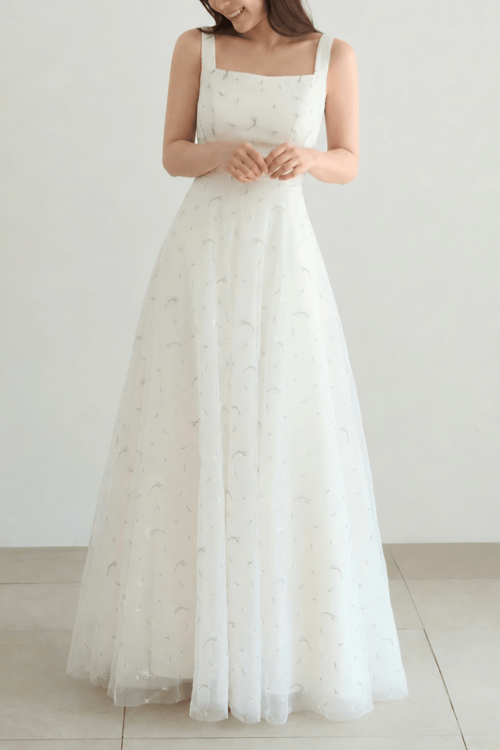 Brynn White Embroidered Tulle Maxi Dress Avalabel