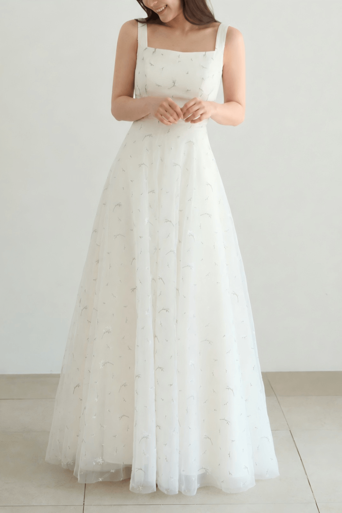 Brynn White Embroidered Tulle Maxi Dress Avalabel