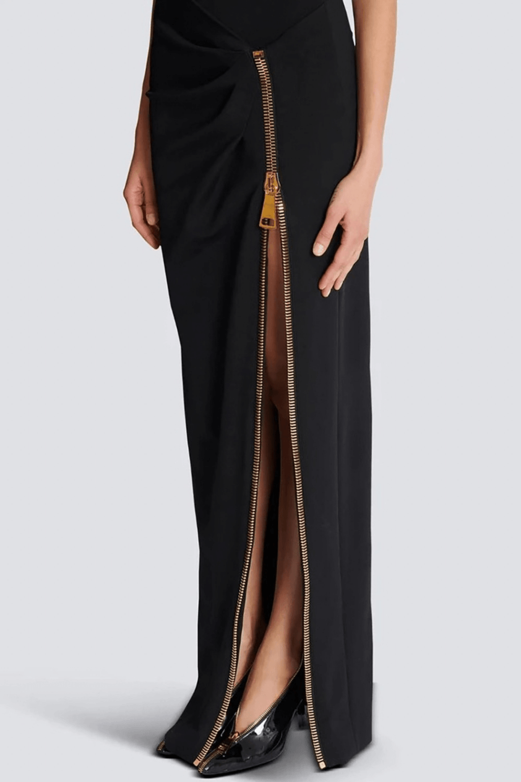 Zoey Black High Neck Zip Slit Evening Dress Avalabel