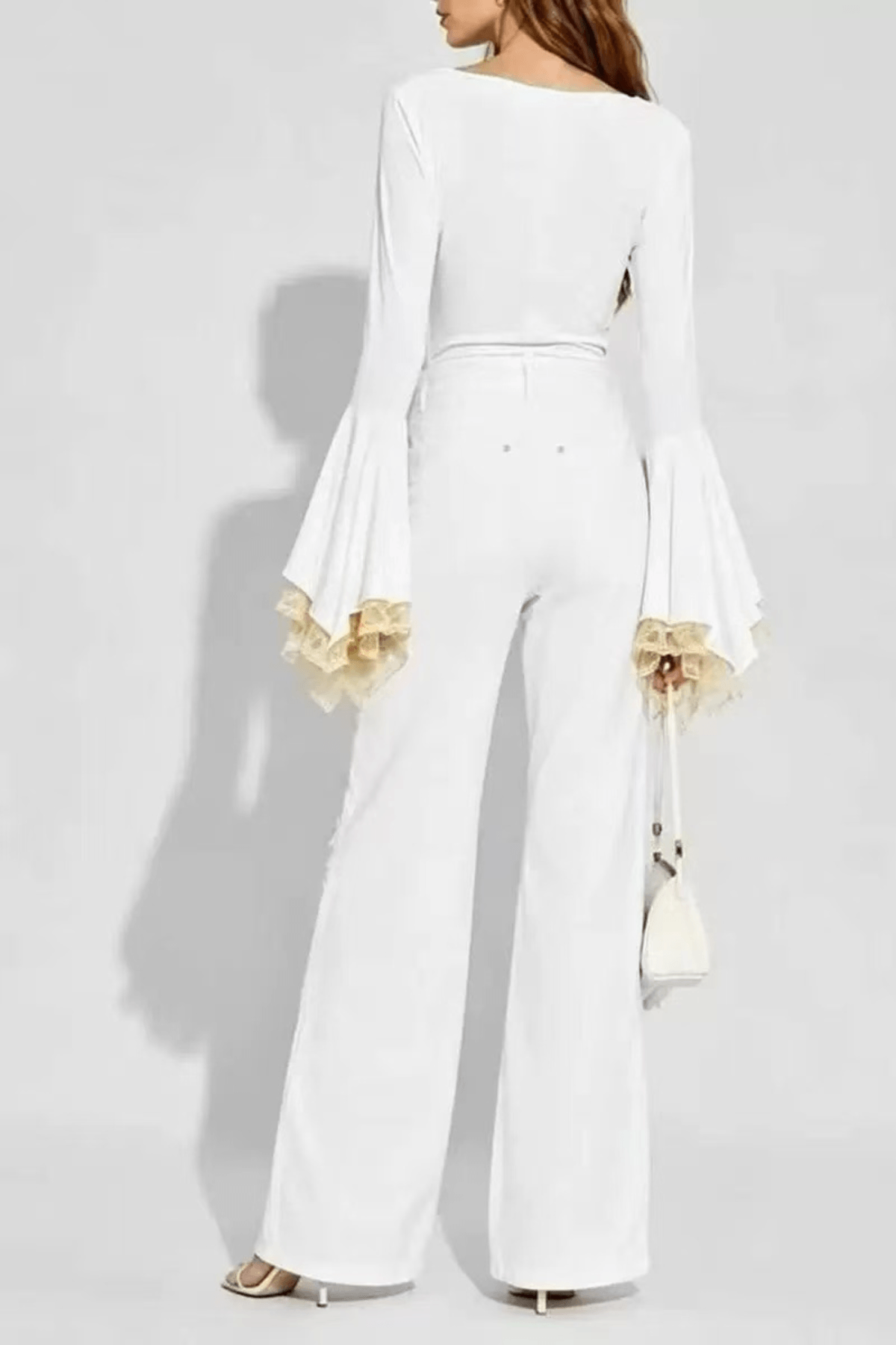 Aria Cowl Neck Layered Lace Flare Long Sleeve Top Avalabel