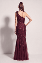 Adora One Shoulder Burgundy Mermaid Maxi Dress Avalabel