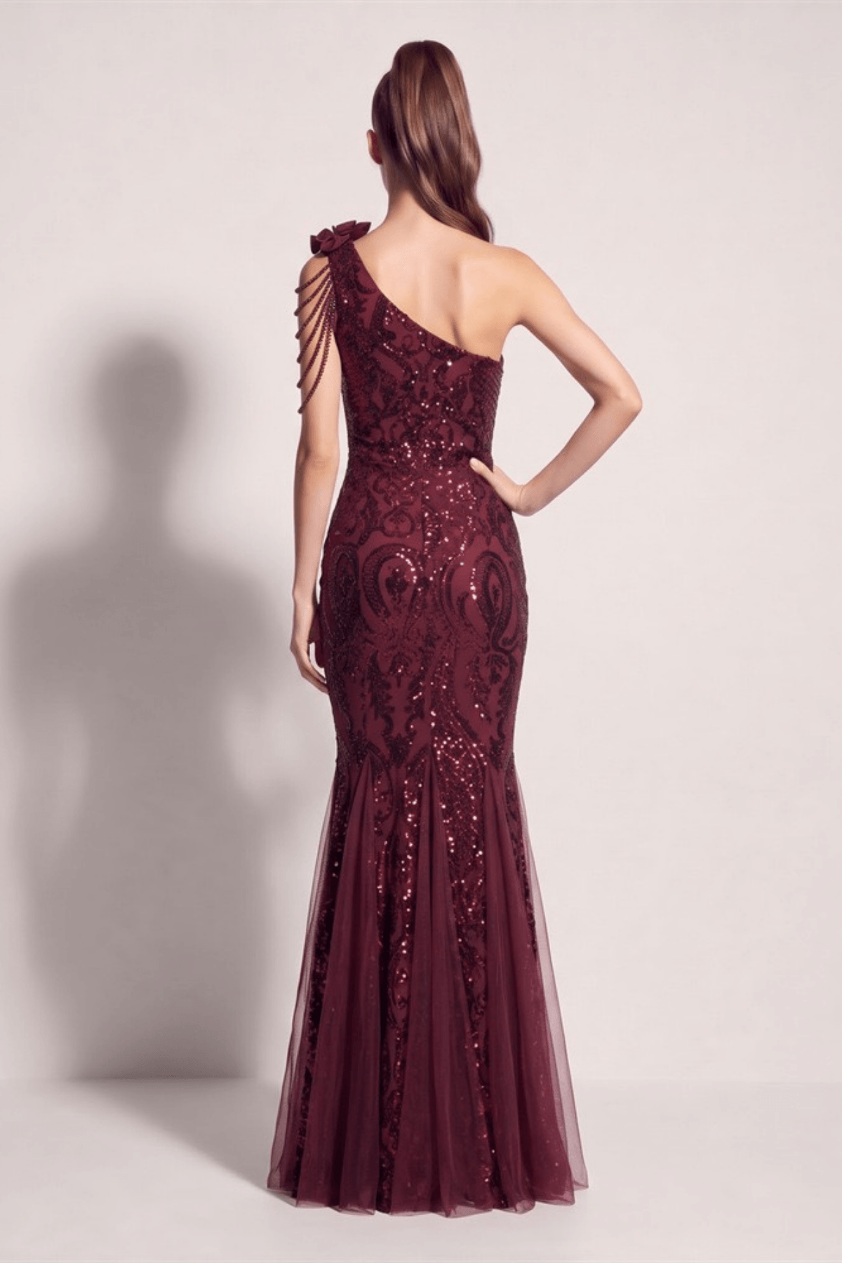 Adora One Shoulder Burgundy Mermaid Maxi Dress Avalabel