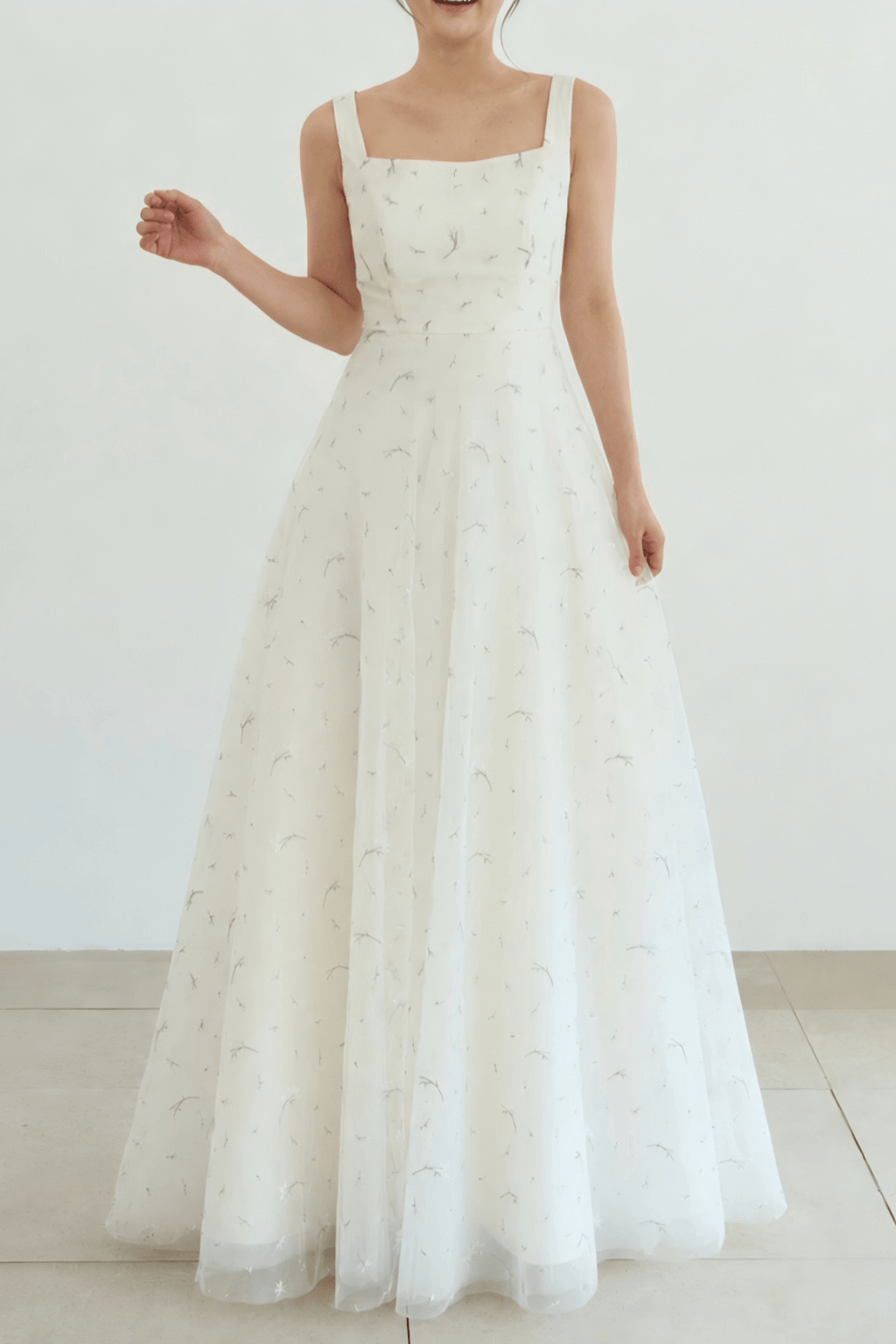 Brynn White Embroidered Tulle Maxi Dress Avalabel