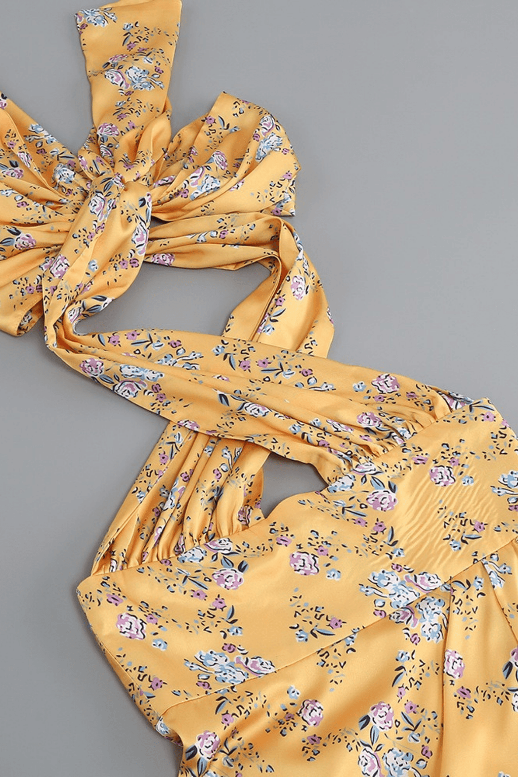 Tiffany Yellow Floral Halter Neck Ruffle Maxi Dress Avalabel