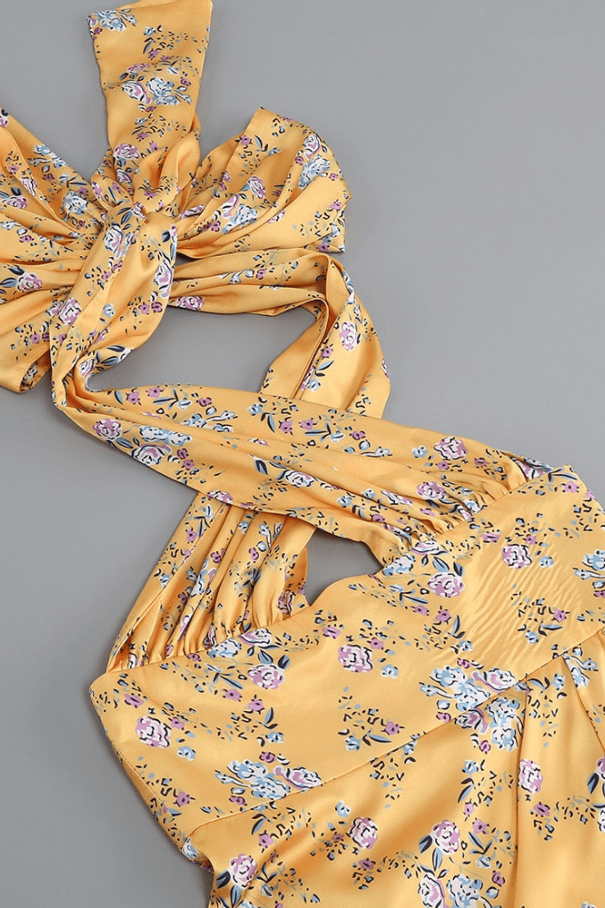 Tiffany Yellow Floral Halter Neck Ruffle Maxi Dress Avalabel