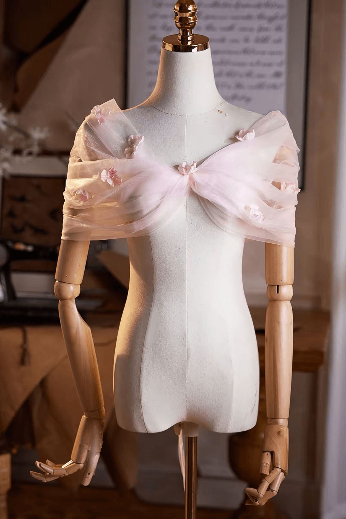 Pink 3D Floral Sheer Tulle Off-Shoulder Shawl Avalabel