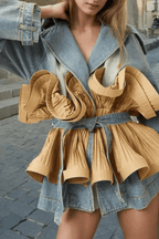 Gloria Ruffle Peplum Denim Jacket Avalabel
