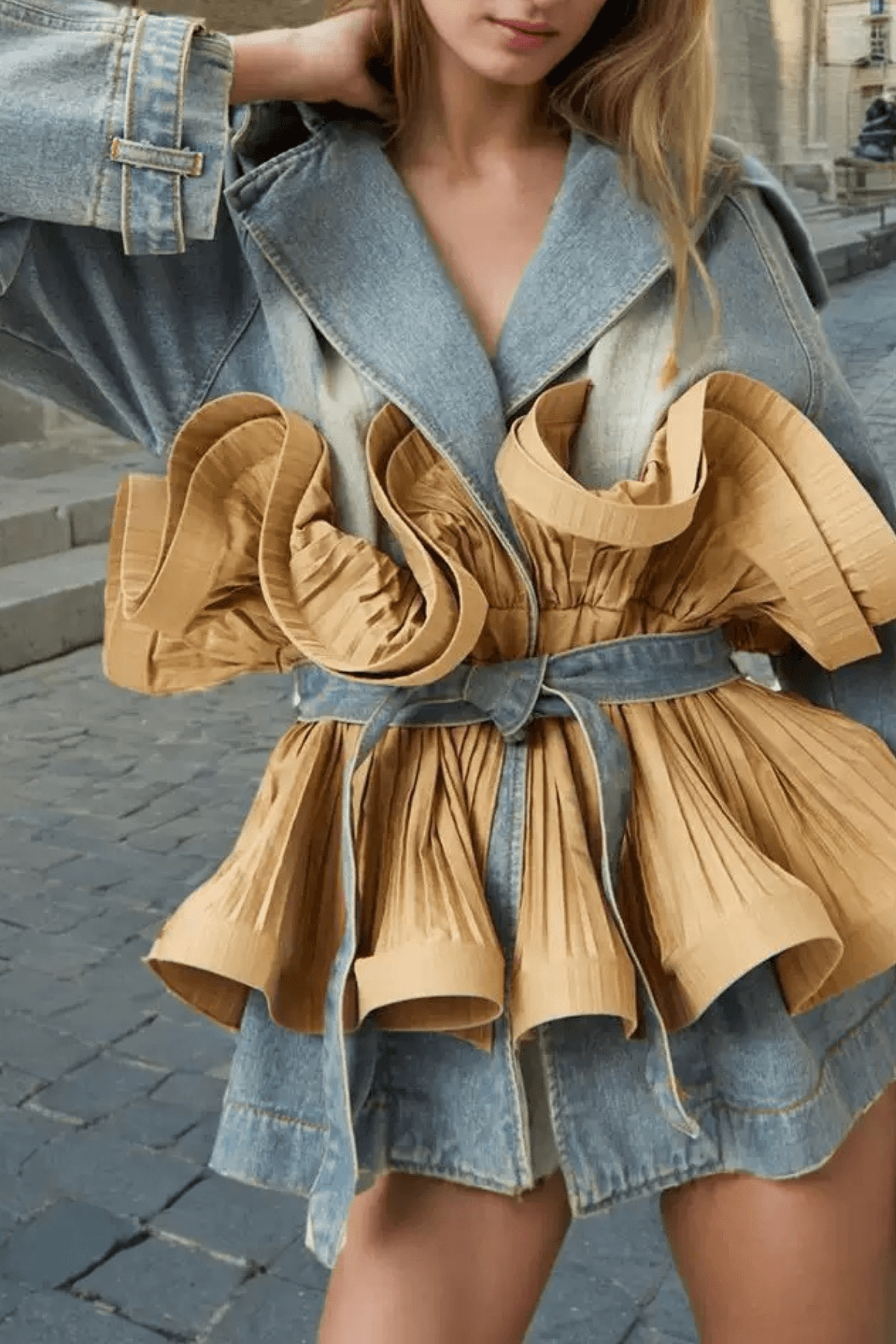 Gloria Ruffle Peplum Denim Jacket Avalabel