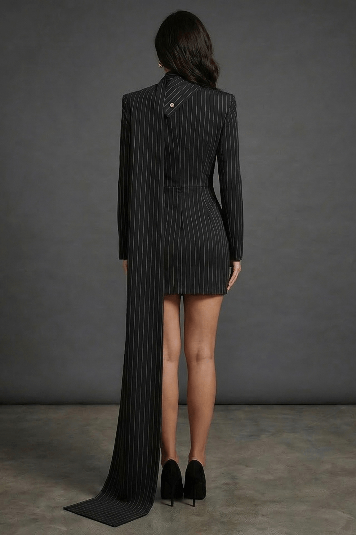 Helen Black Pinstripe Long Sleeve Mini Dress Avalabel