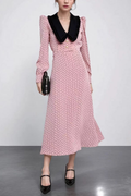 Elara Retro French Pink Heart Print Midi Dress Avalabel