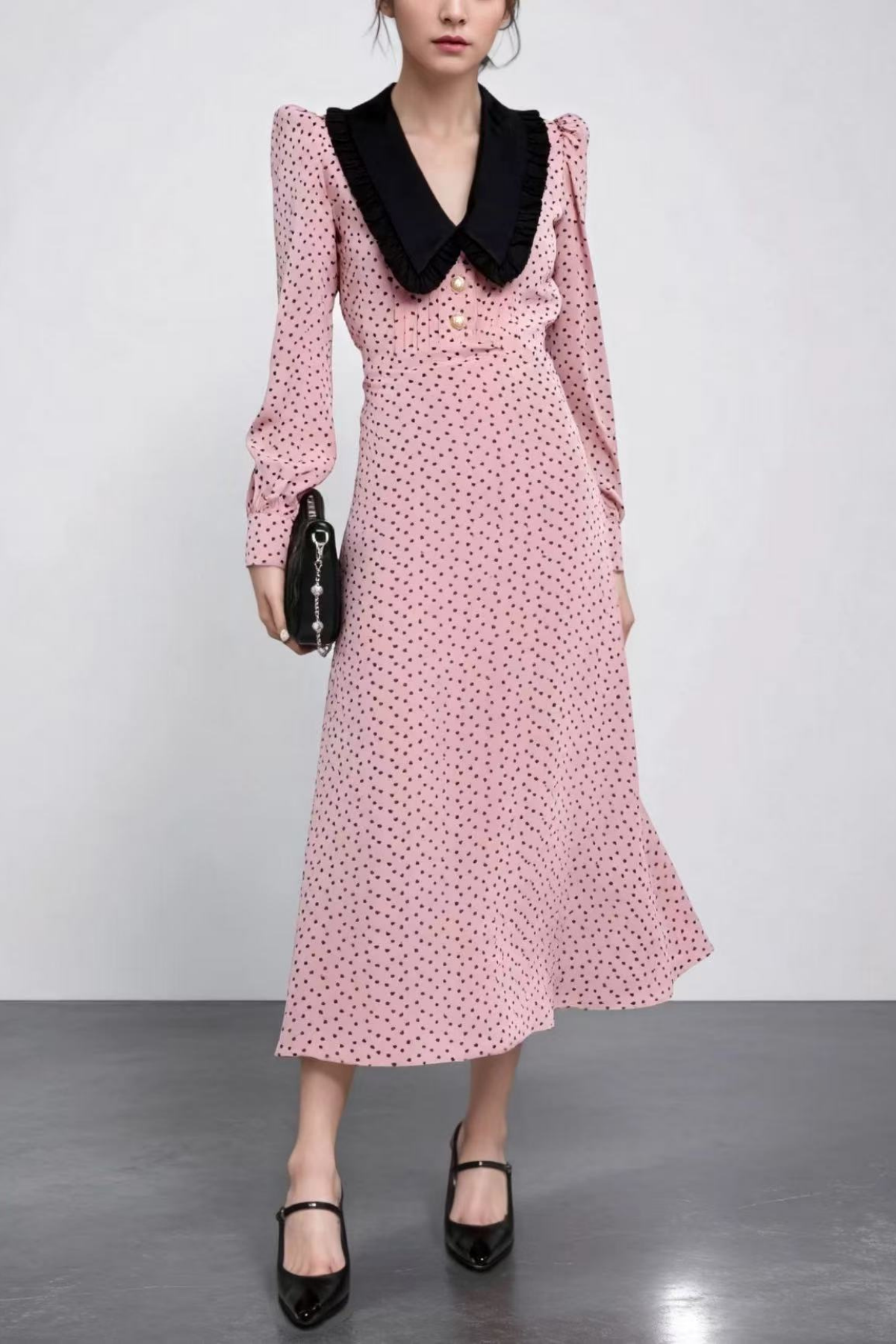 Elara Retro French Pink Heart Print Midi Dress Avalabel