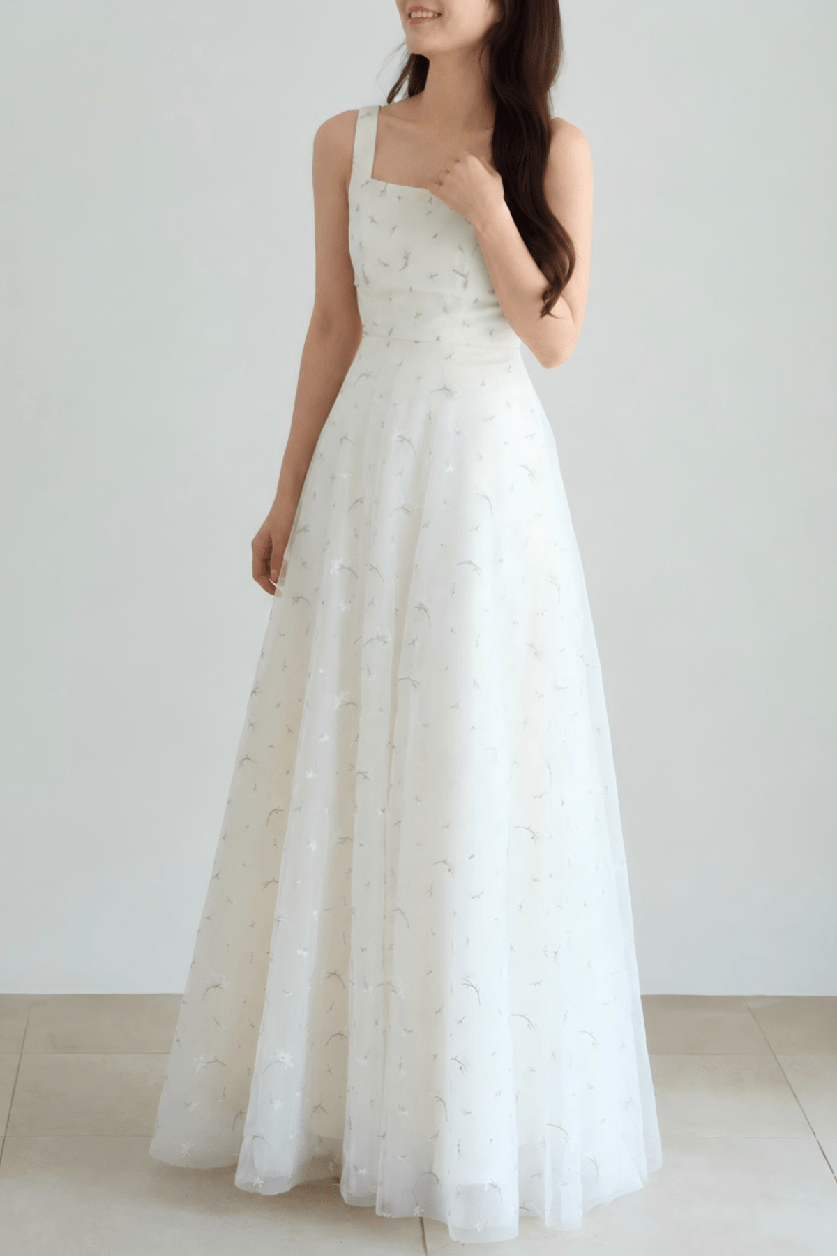 Brynn White Embroidered Tulle Maxi Dress Avalabel
