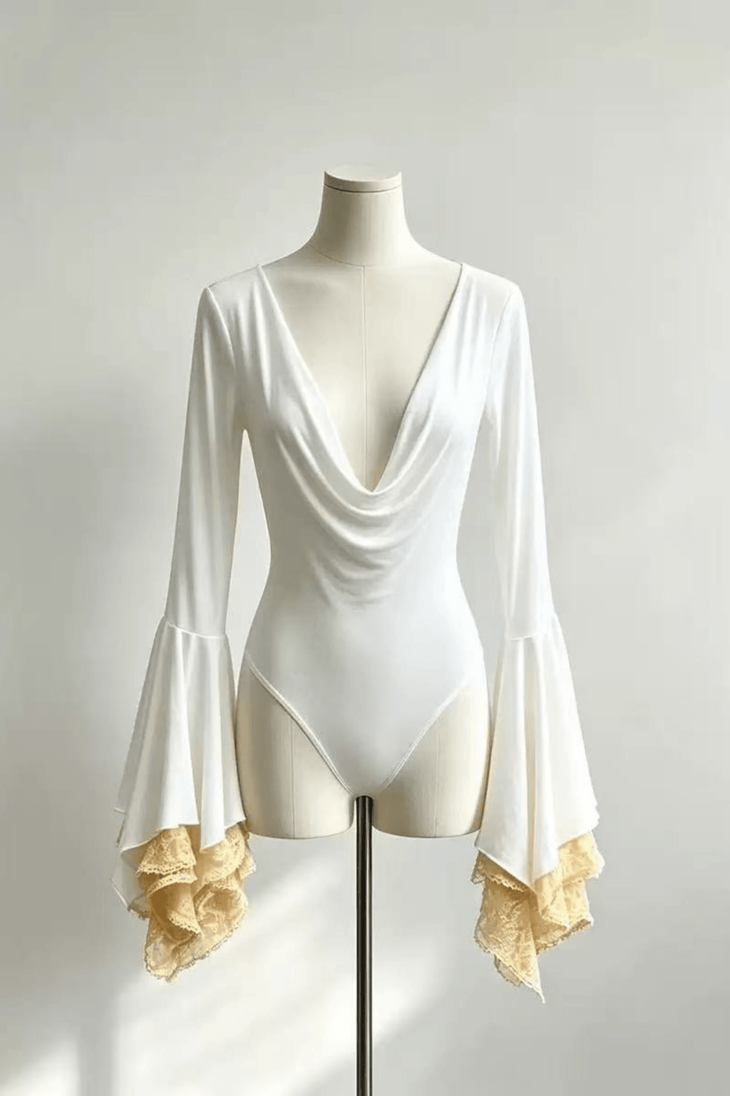 Aria Cowl Neck Layered Lace Flare Long Sleeve Top Avalabel