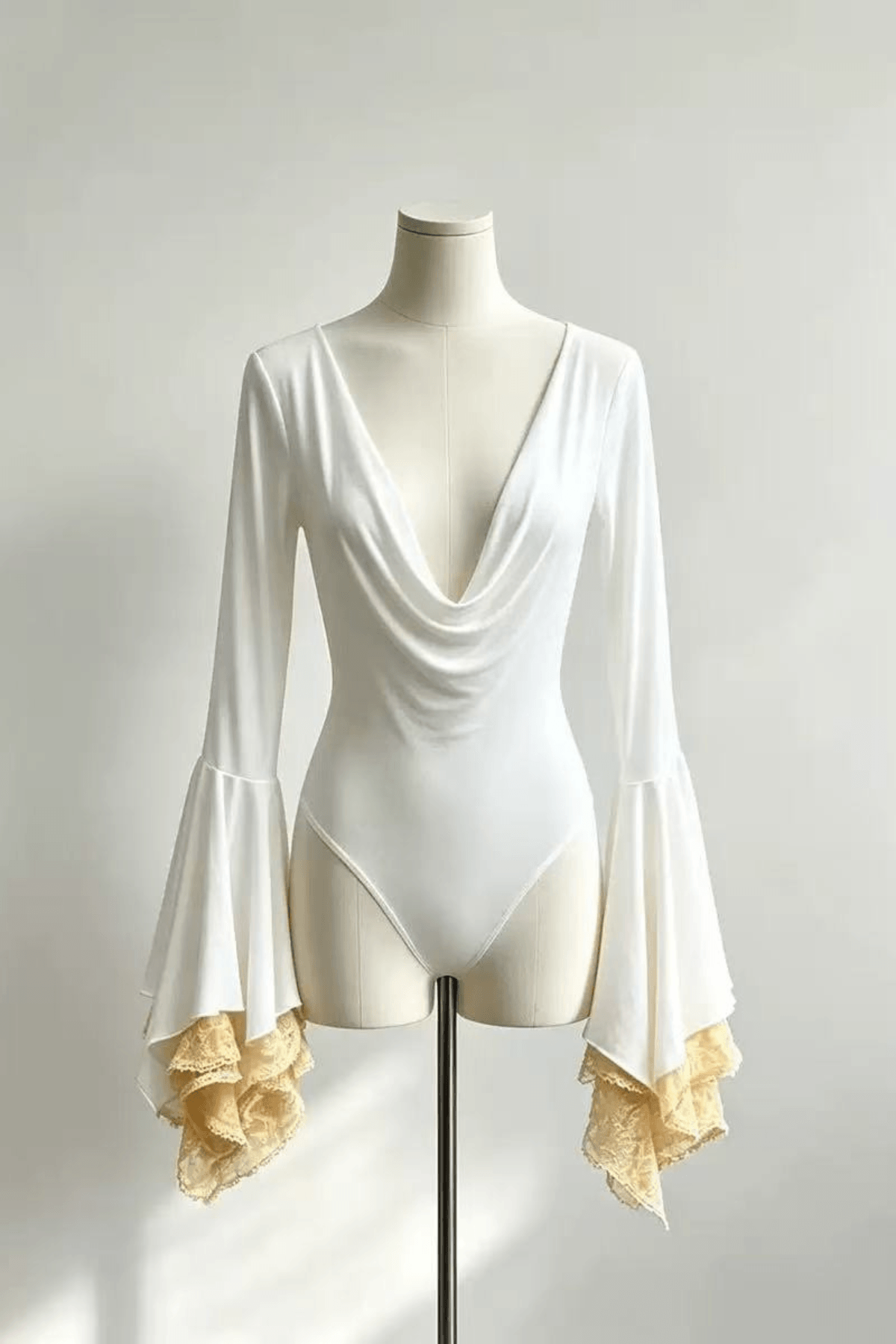 Aria Cowl Neck Layered Lace Flare Long Sleeve Top Avalabel
