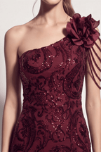 Adora One Shoulder Burgundy Mermaid Maxi Dress Avalabel