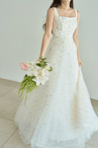 Brynn White Embroidered Tulle Maxi Dress Avalabel