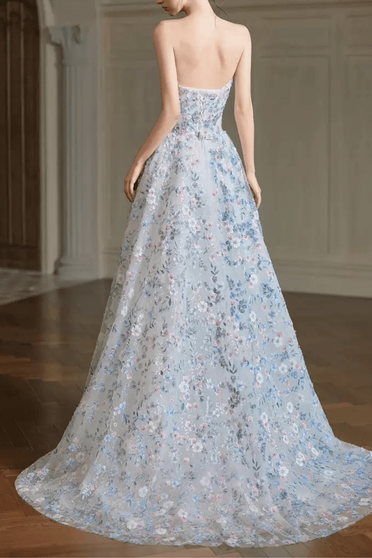 Shirley Off‑Shoulder Light Blue Floral Tulle Dress Avalabel