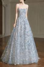 Shirley Off‑Shoulder Light Blue Floral Tulle Dress Avalabel