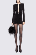Jenny Black Long Sleeve Ruched Mini Dress Avalabel