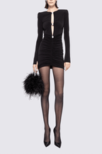 Jenny Black Long Sleeve Ruched Mini Dress Avalabel