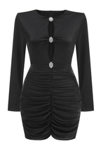 Jenny Black Long Sleeve Ruched Mini Dress Avalabel