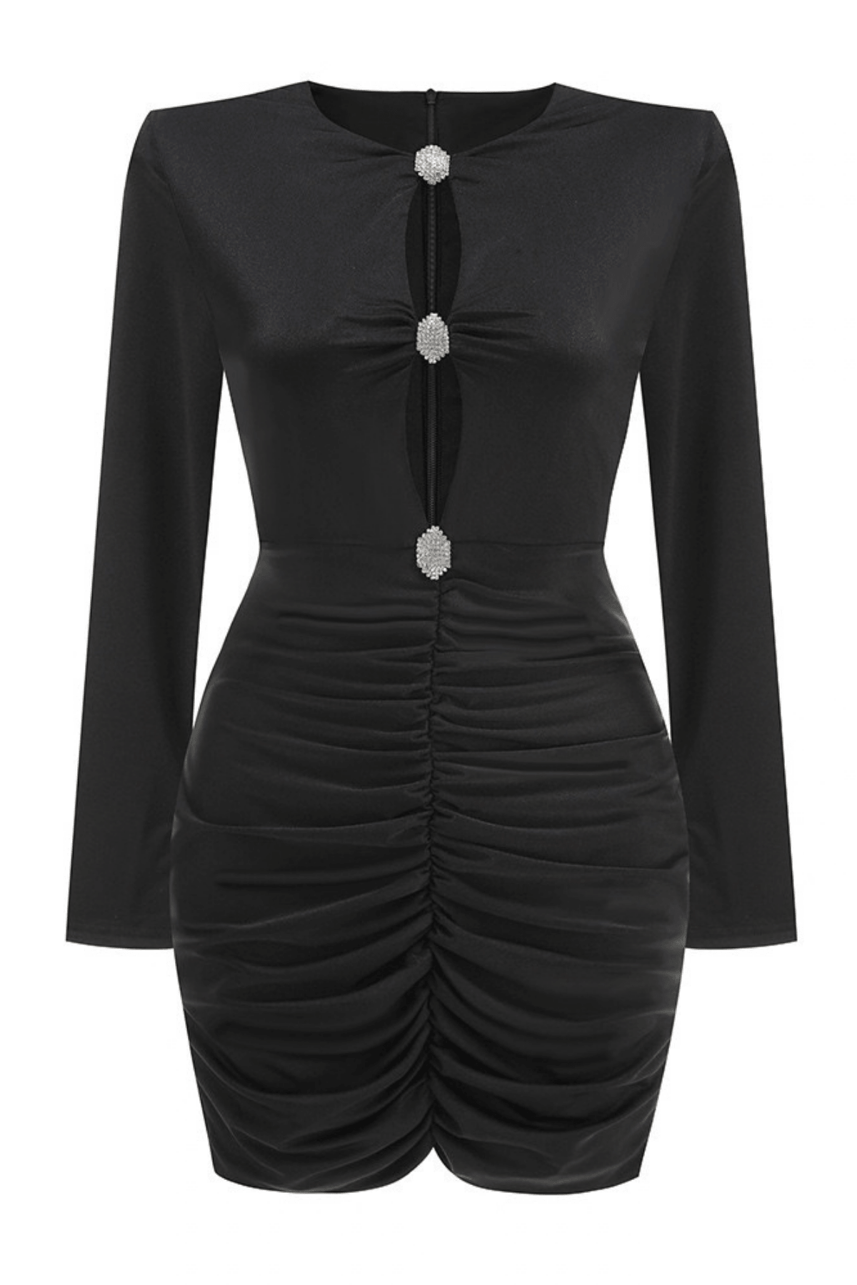 Jenny Black Long Sleeve Ruched Mini Dress Avalabel