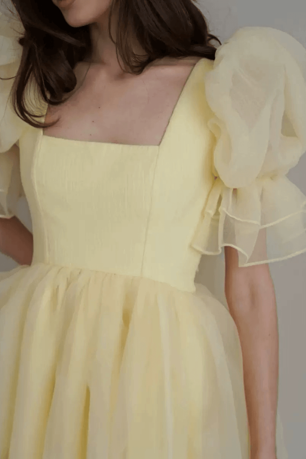 Elara Yellow Puff Sleeve Tulle Mini Dress Avalabel