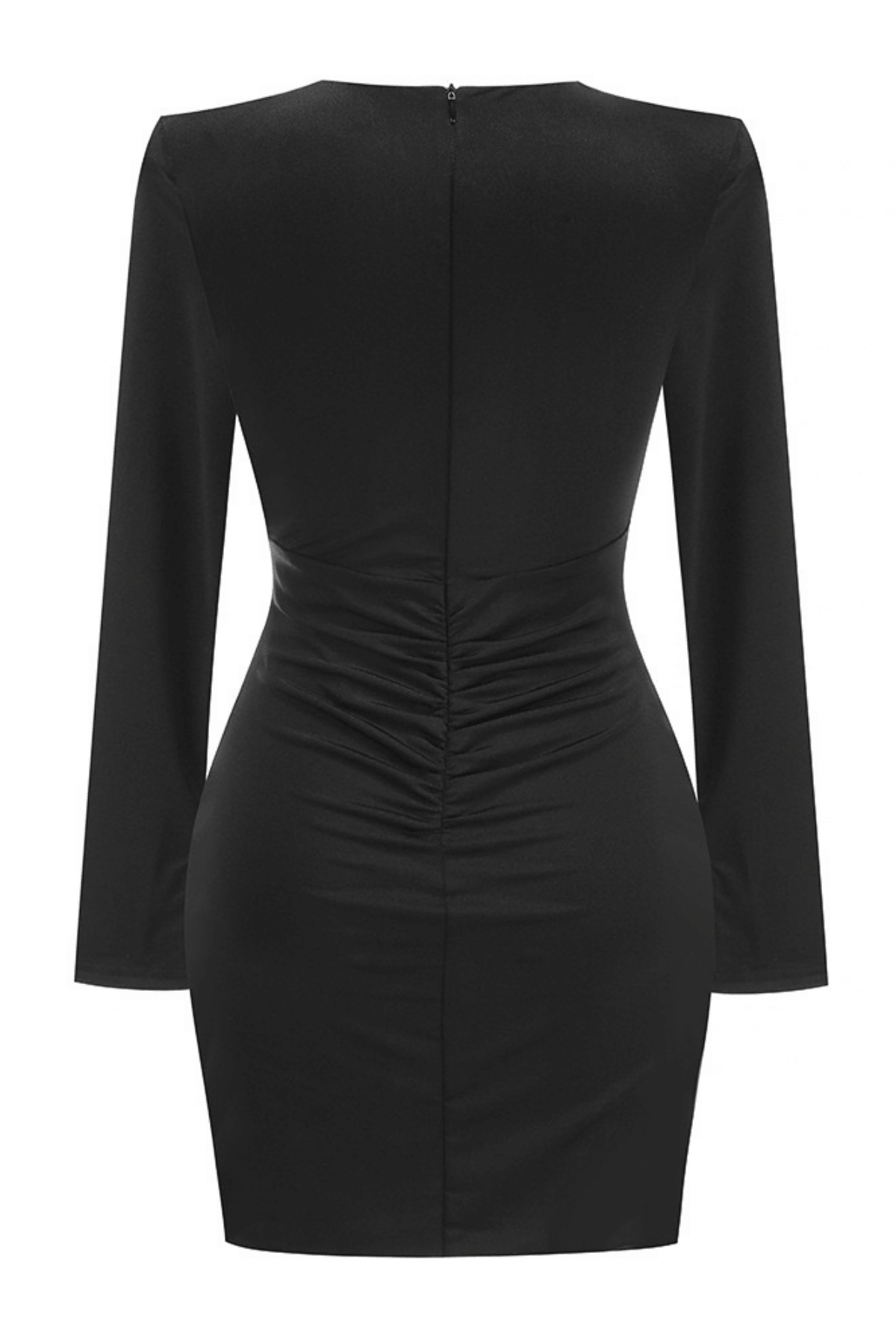 Jenny Black Long Sleeve Ruched Mini Dress Avalabel